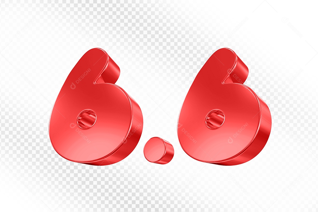 Número 6.6 Vermelho Elemento 3D Para Composição PSD