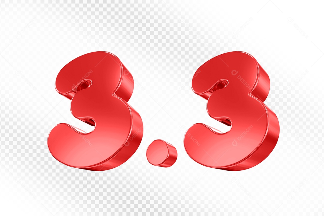Número 3.3 Vermelho Elemento 3D Para Composição PSD
