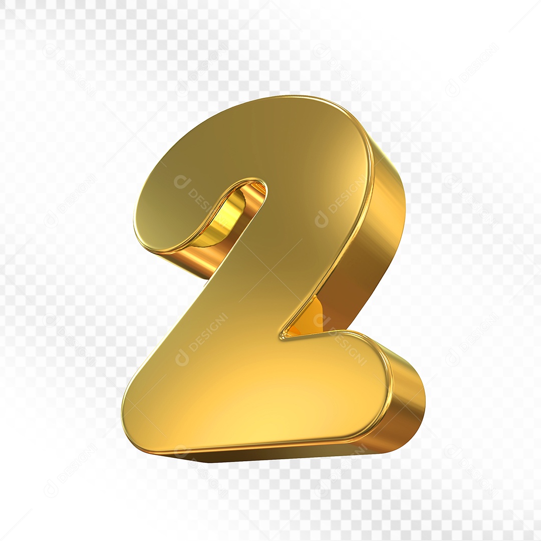 Números 2 Dourado Elemento 3D Para Composição PSD