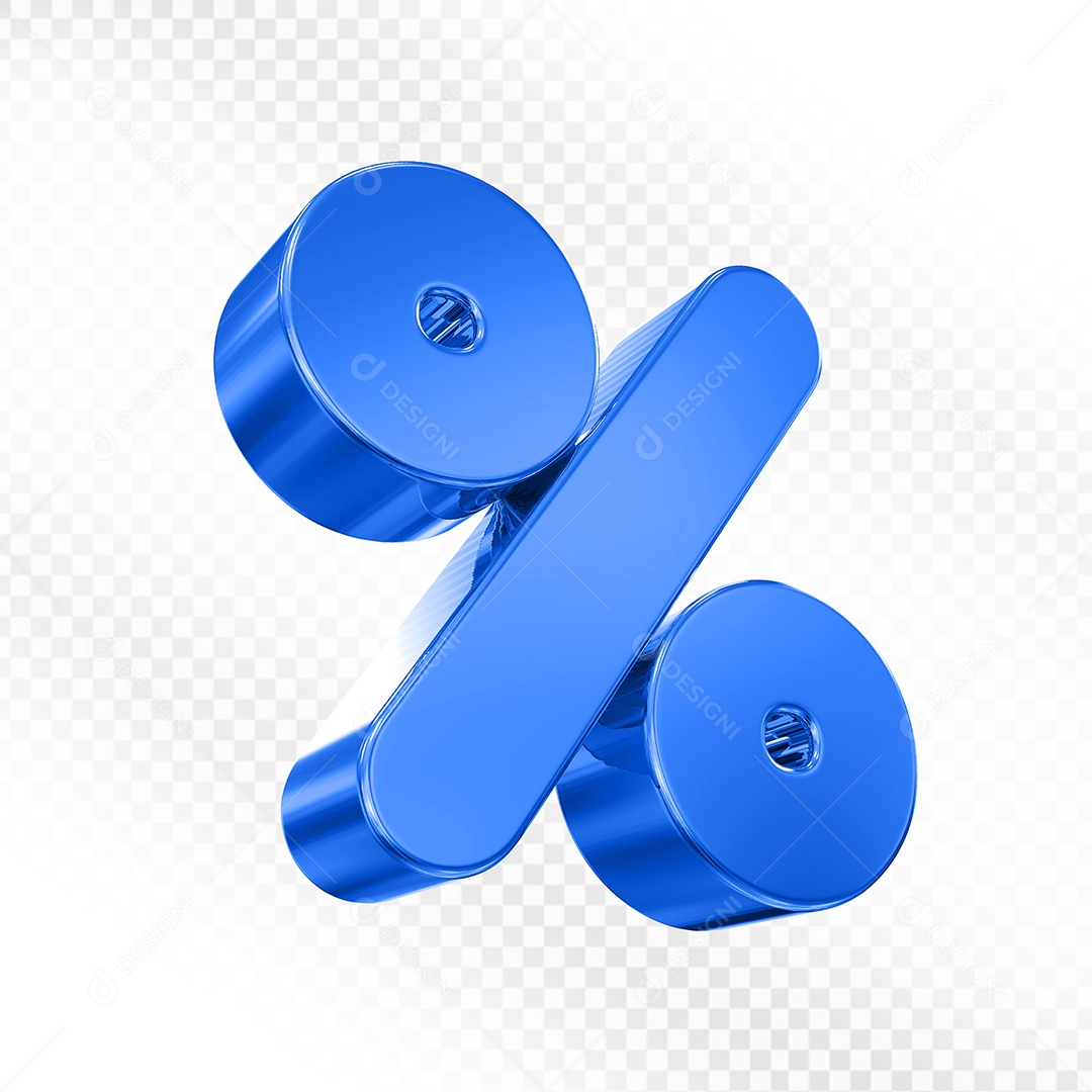 Simbolo de Desconto Azul Elemento 3D para Composição PSD
