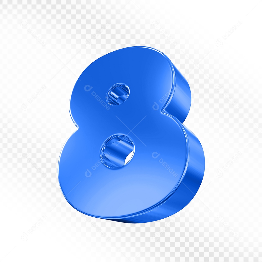 Números 8 Azul Elemento 3D Para Composição PSD