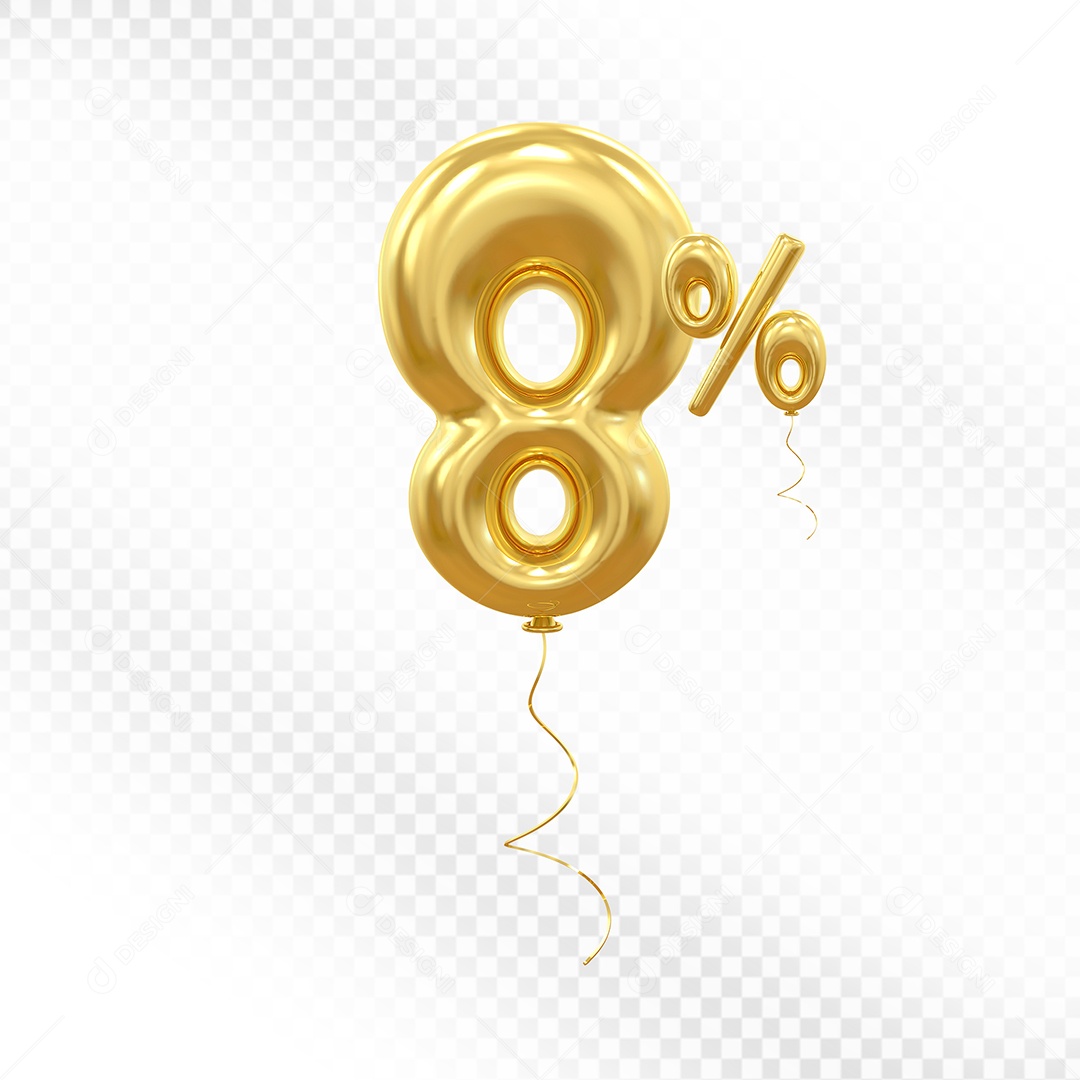Balão 3D De Número 8% Dourado Elemento Para Composição PSD