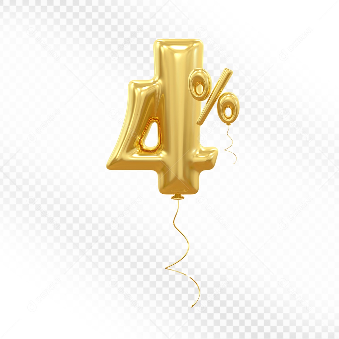 Balão 3D De Número 4% Dourado Elemento Para Composição PSD