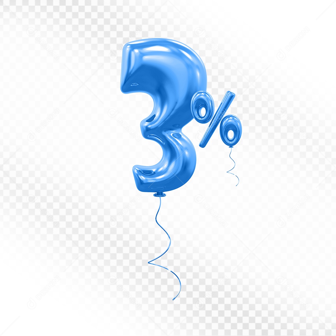 Balão 3D De Número 3% Azul Elemento Para Composição PSD