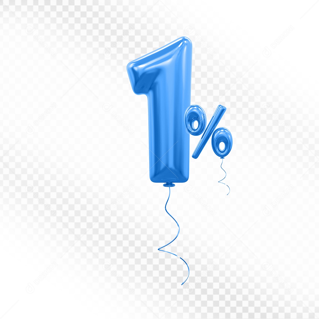 Balão 3D De Número 1% Azul Elemento Para Composição PSD