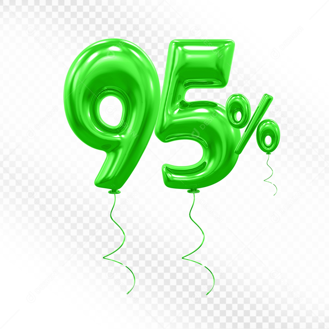 Balão 3D De Número 95% Verde Elemento Para Composição PSD