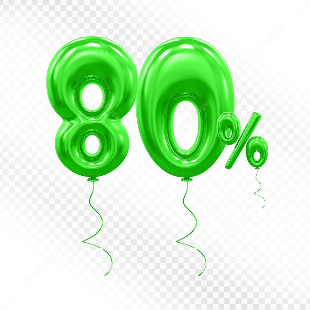 Balão 3D De Número 80% Verde Elemento Para Composição PSD