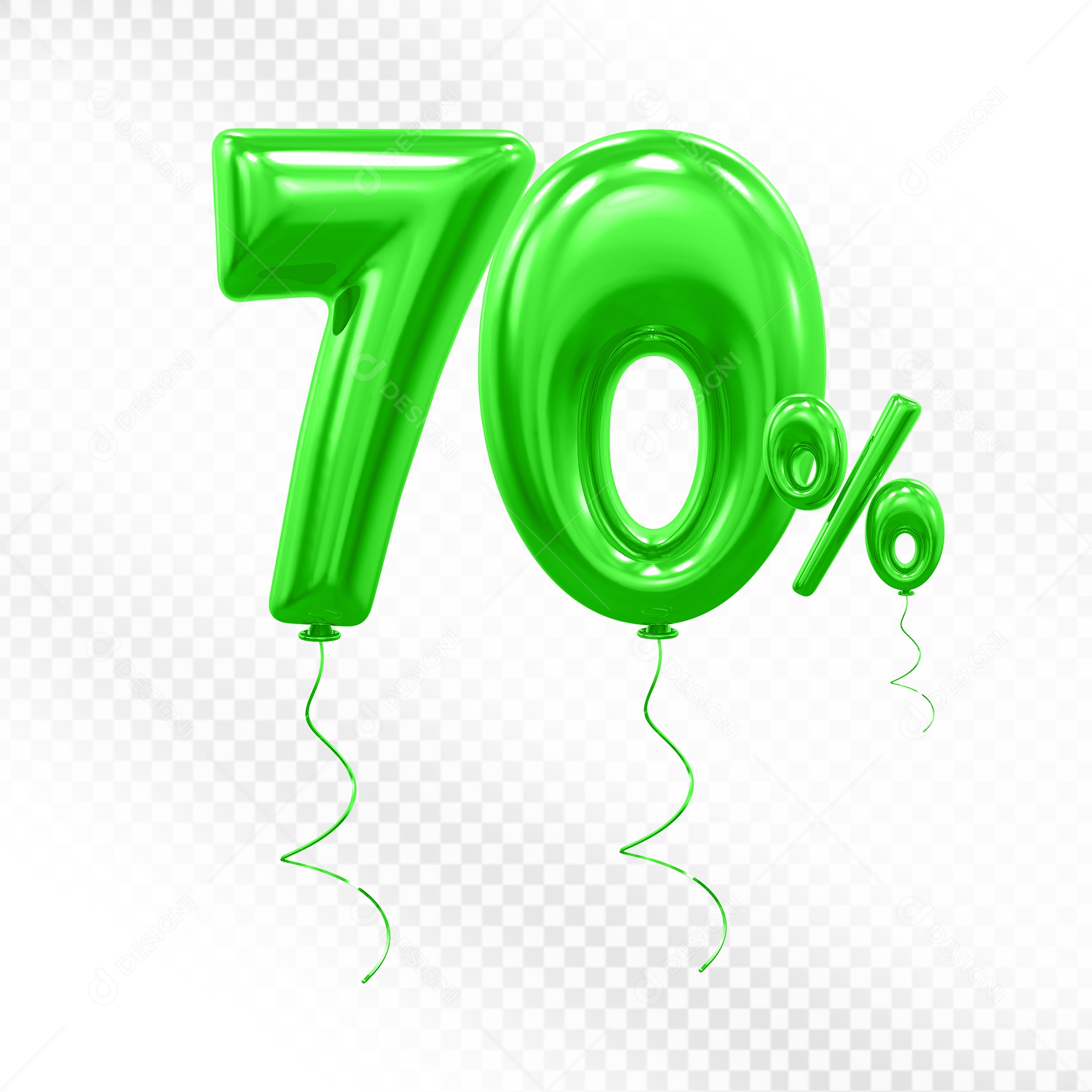 Balão 3D De Número 70% Verde Elemento Para Composição PSD