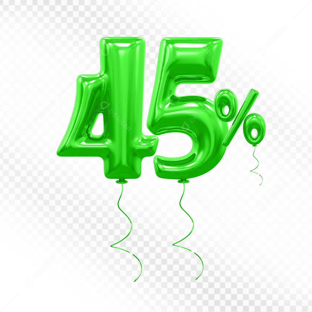 Balão 3D De Número 45% Verde Elemento Para Composição PSD