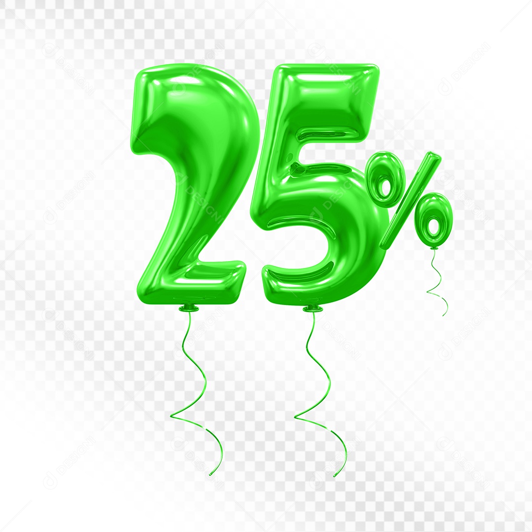 Balão 3D De Número 25% Verde Elemento Para Composição PSD