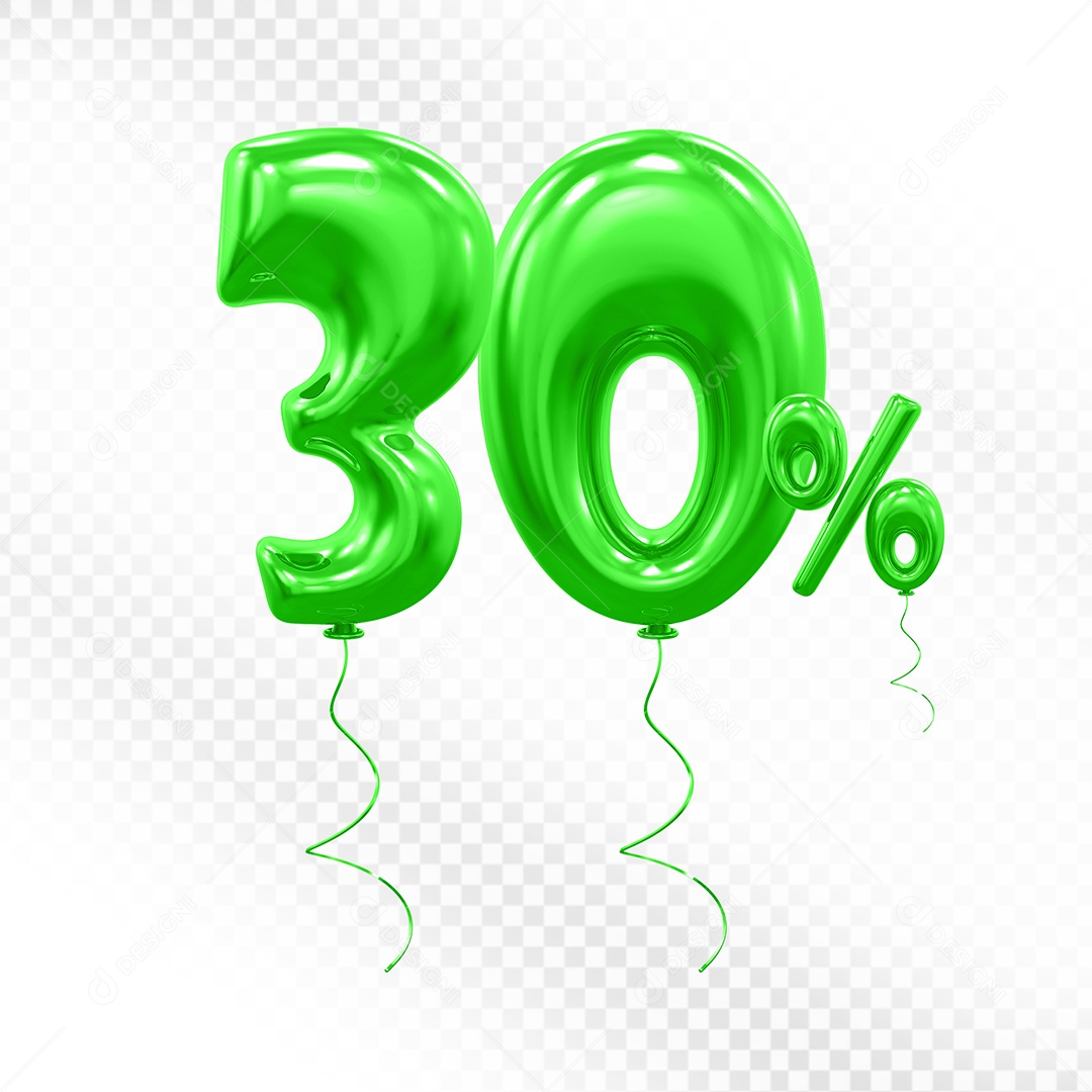 Balão 3D De Número 30% Verde Elemento Para Composição PSD