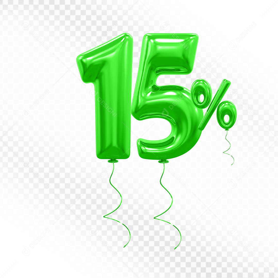 Balão 3D De Número 15% Verde Elemento Para Composição PSD