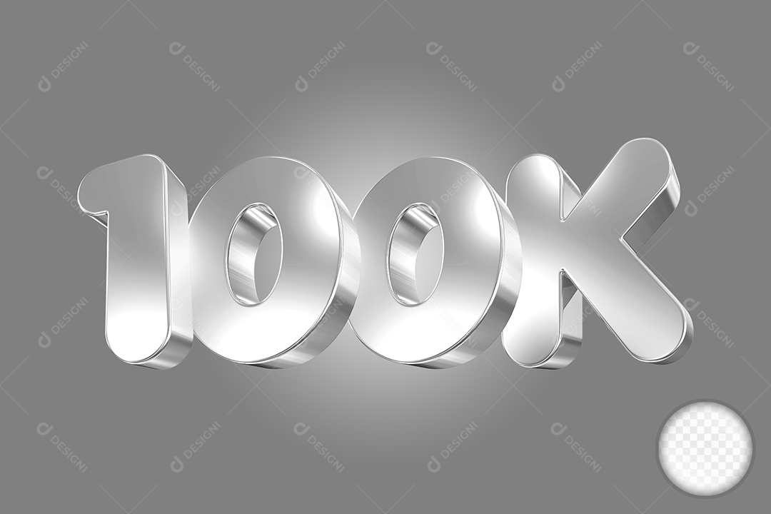 Elemento 3D Número 100K Prata Para Composição PSD