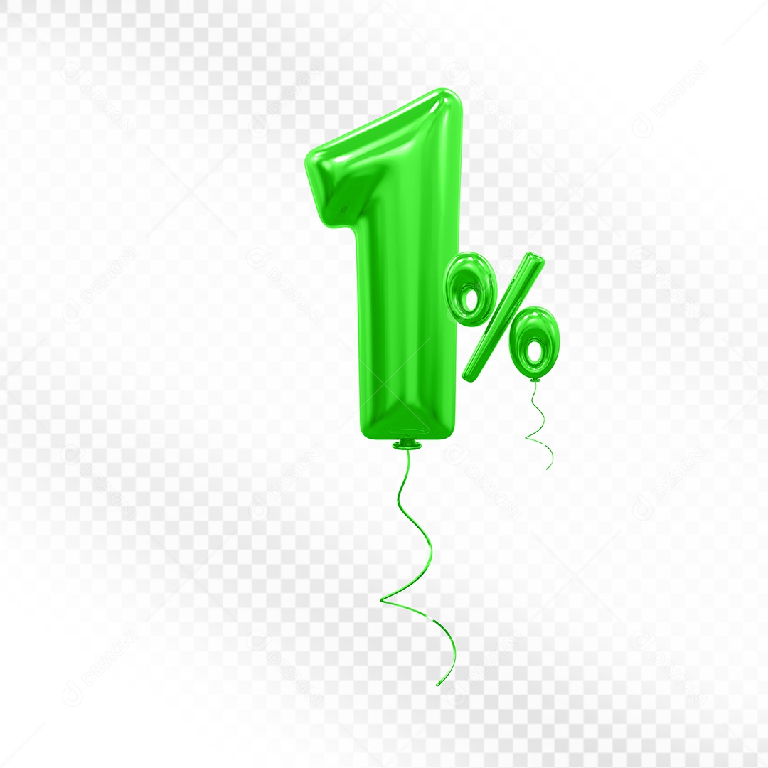 Balão 3D De Número 1% Verde Elemento Para Composição PSD
