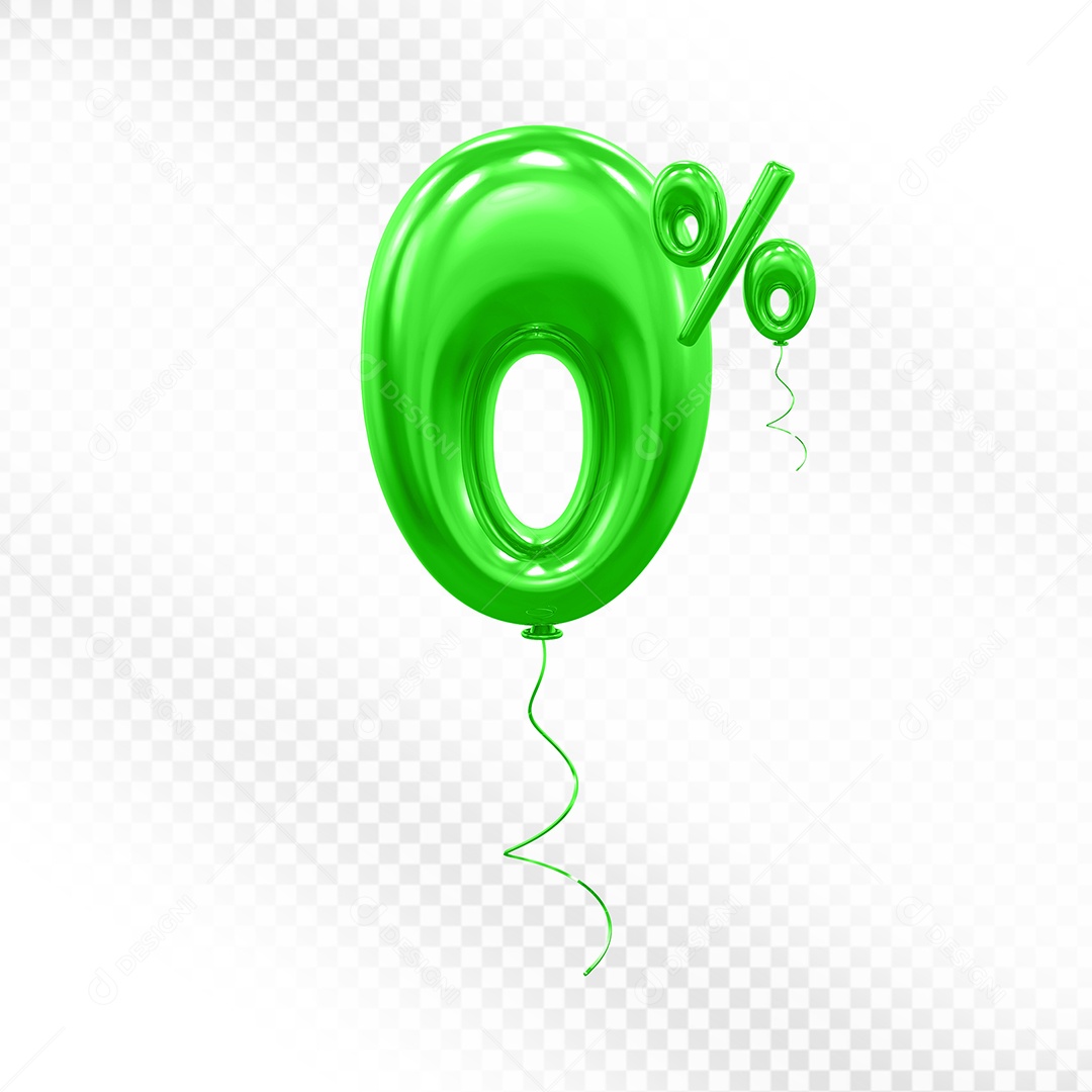 Balão 3D De Número 0% Verde Elemento Para Composição PSD
