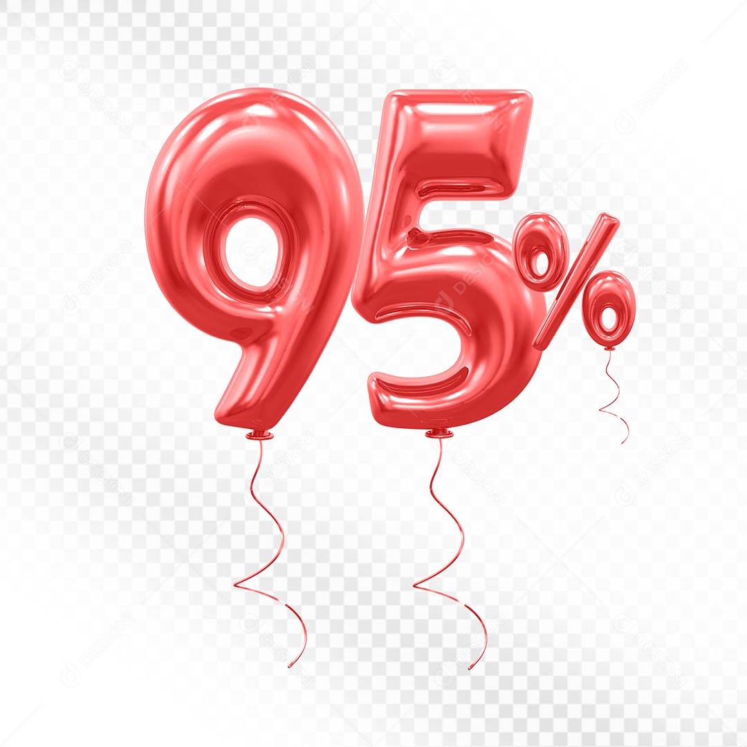 Balão 3D De Número 95% Vermelho Elemento Para Composição PSD