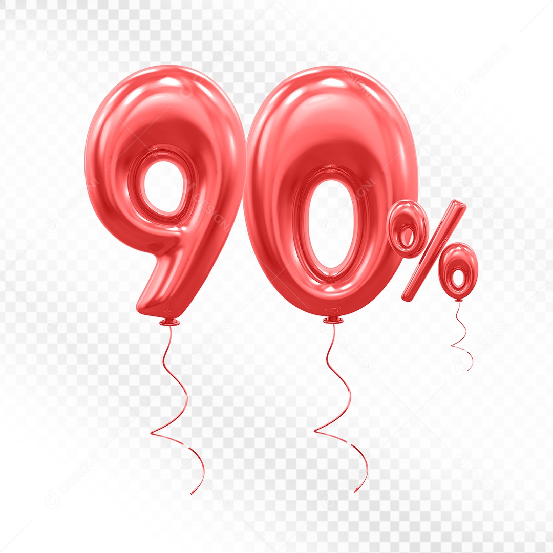 Balão 3D De Número 90% Vermelho Elemento Para Composição PSD