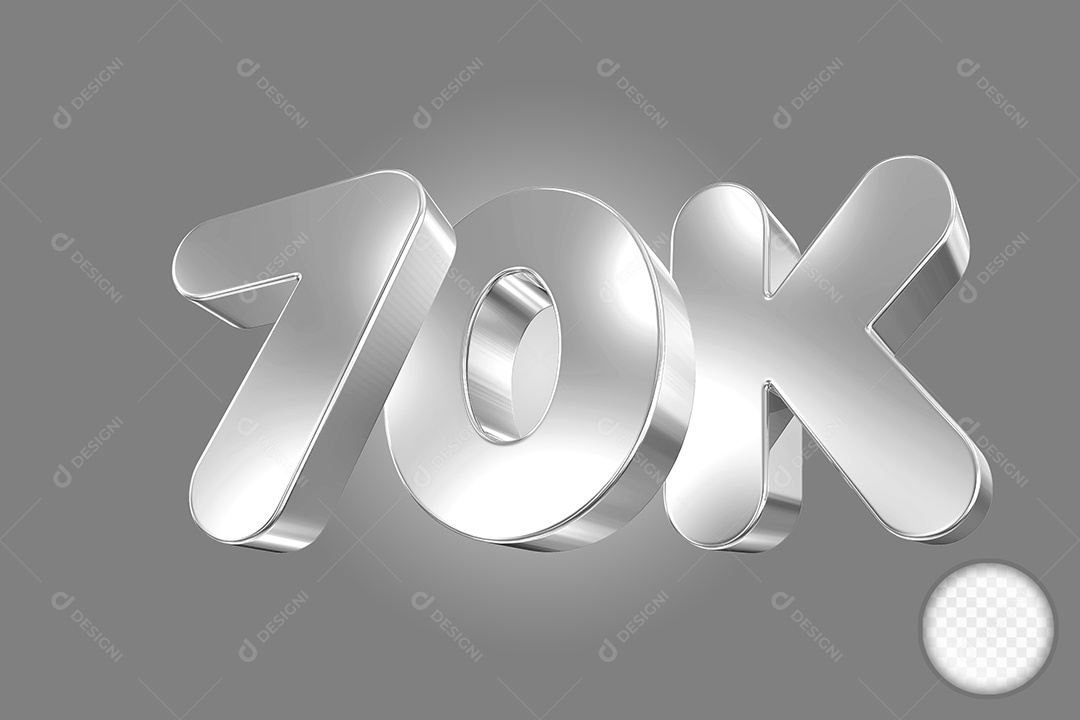 Elemento 3D Número Prata 70K Para Composição PSD