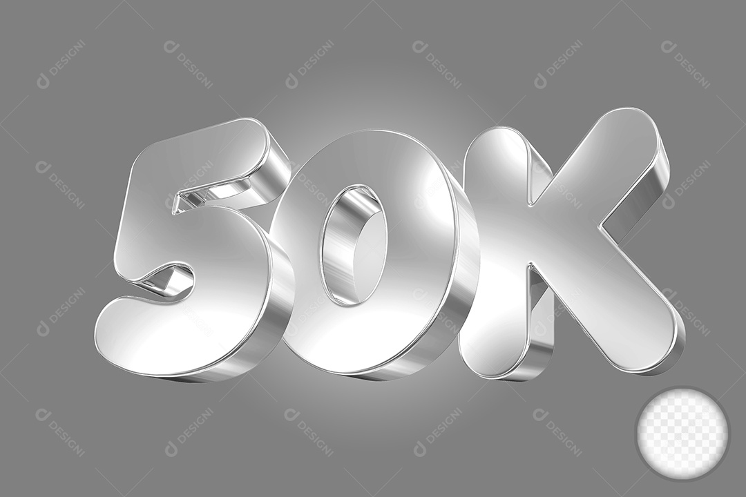Elemento 3D Número Prata 50K Para Composição PSD