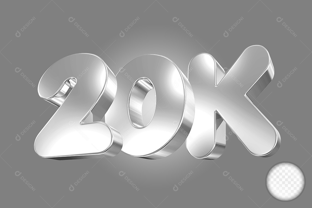 Elemento 3D Número Prata 20K Para Composição PSD