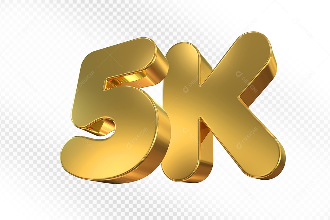 Elemento 3D Número Dourado 5K Para Composição PSD