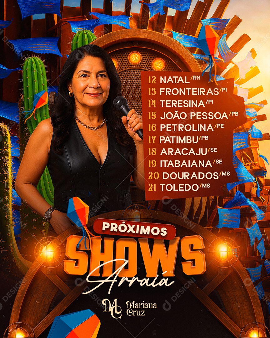 Flyer São João Próximos Shows Arraiá Social Media PSD Editável