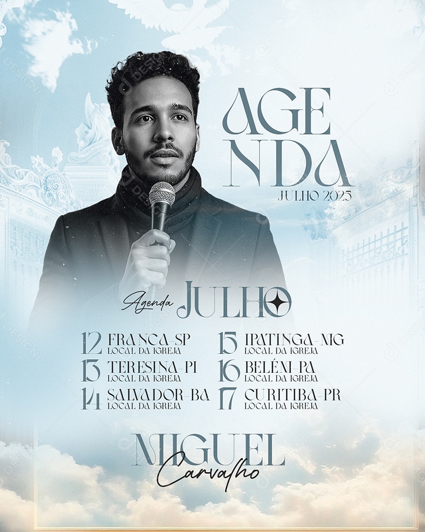 Flyer Gospel Agenda Julho 2025 Social Media PSD Editável