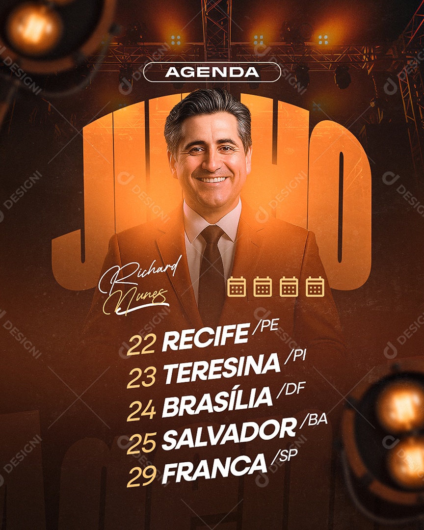 Flyer Gospel Agenda Julho Social Media PSD Editável