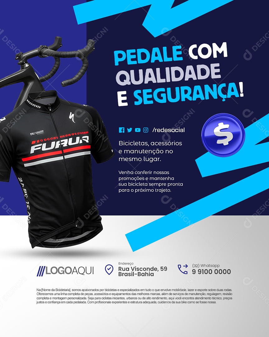 Bicicletaria Pedale com Qualidade e Segurança Social Media PSD Editável