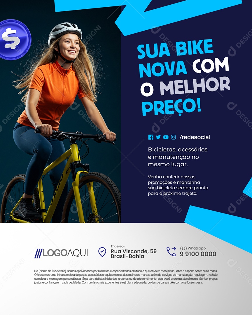 Bicicletaria Sua Bike Nova com O Melhor Preço Social Media PSD Editável