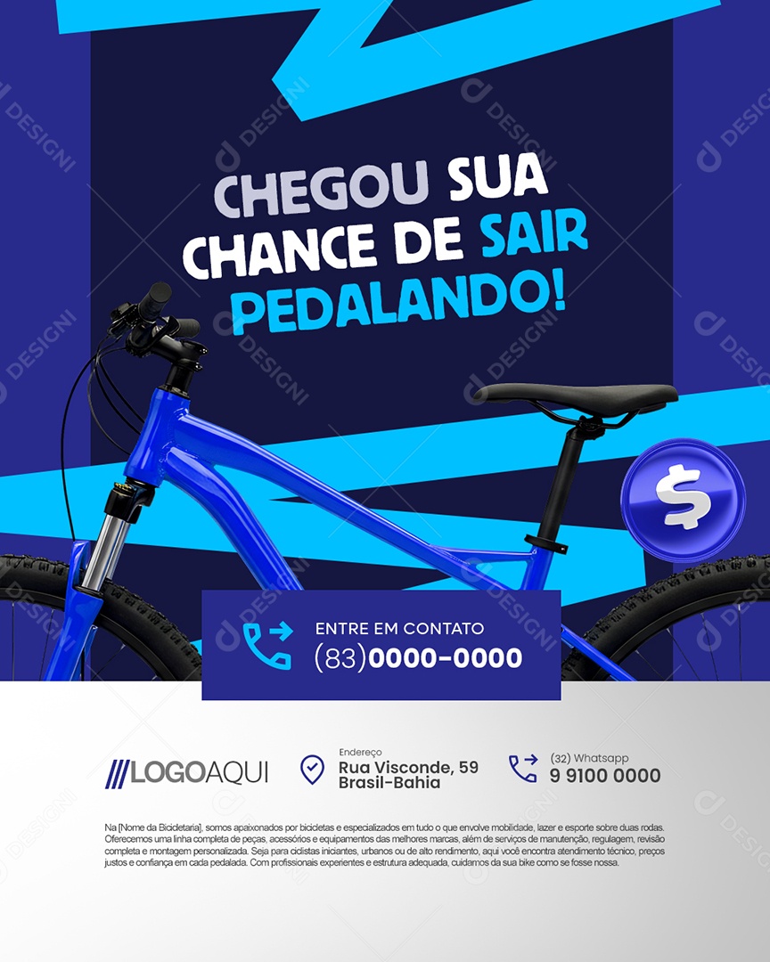 Bicicletaria Chegou Sua Chance de Sair Pedalando Social Media PSD Editável