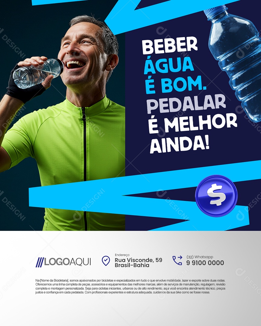 Bicicletaria Beber Água é Bom Social Media PSD Editável