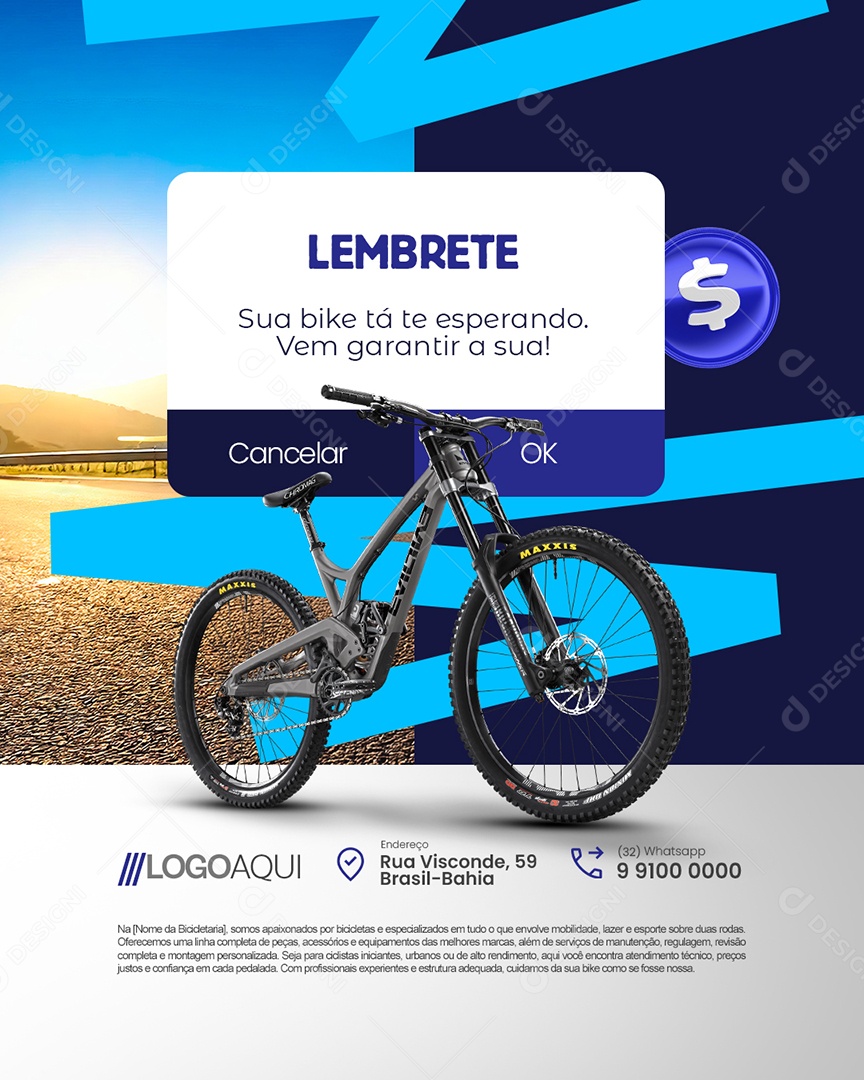 Bicicletaria Lembrete Sua Bike Tá Te Esperando Social Media PSD Editável