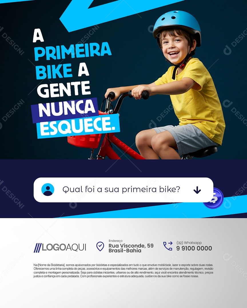 Bicicletaria A Primeira Bike A Gente Nunca Esquece Social Media PSD Editável