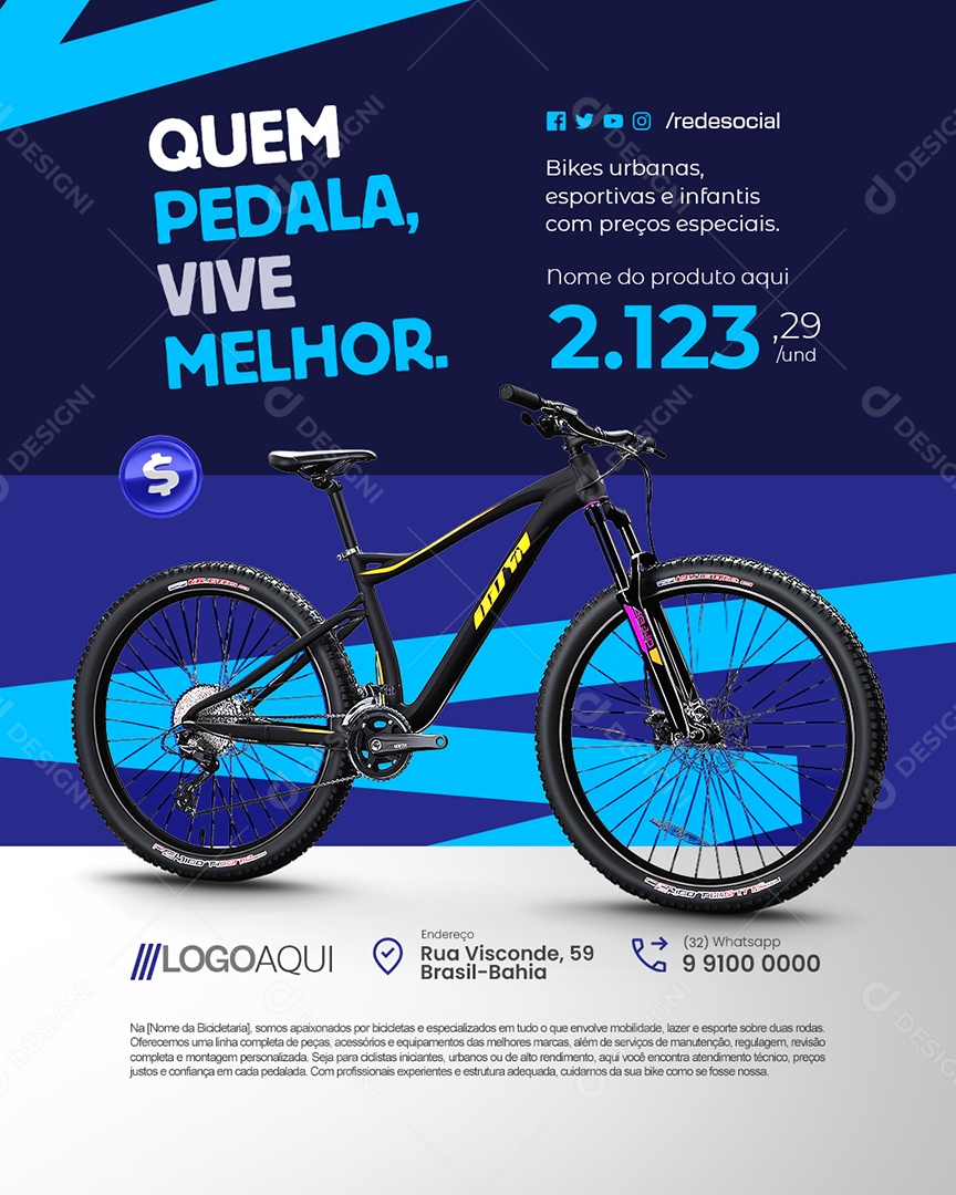 Bicicletaria Bikes Urbanas Social Media PSD Editável