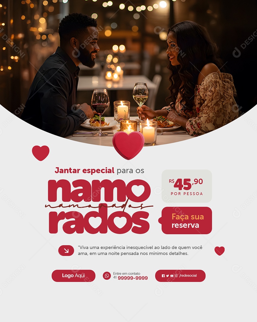 Restaurante Jantar Especial para Os Namorados Faça Sua Reserva Social Media PSD Editável