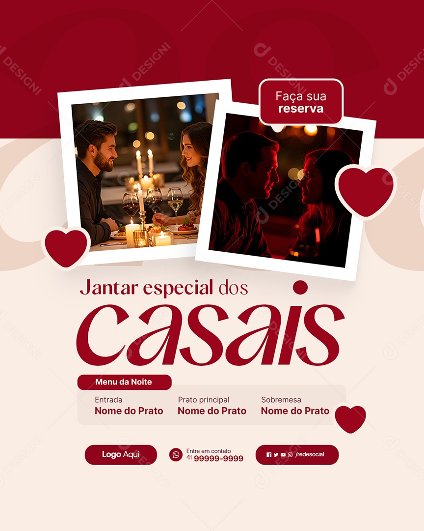 Restaurante Jantar Especial dos Casais Social Media PSD Editável