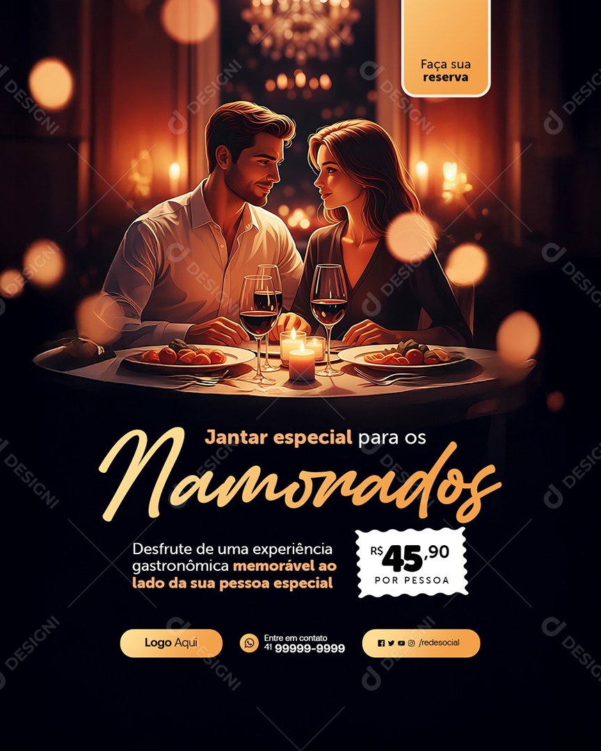 Restaurante Jantar Especial para Os Namorados Social Media PSD Editável