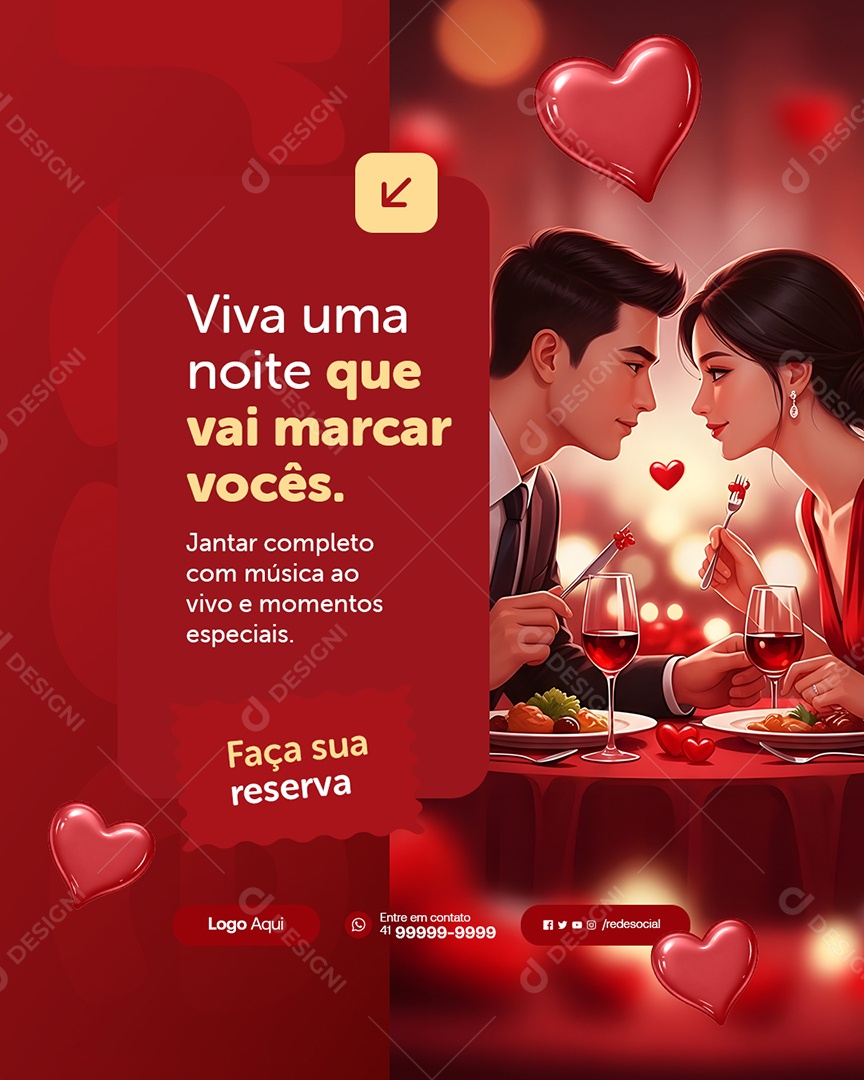 Restaurante Jantar Dia Dos Namorados Faça Sua Reserva Social Media PSD Editável