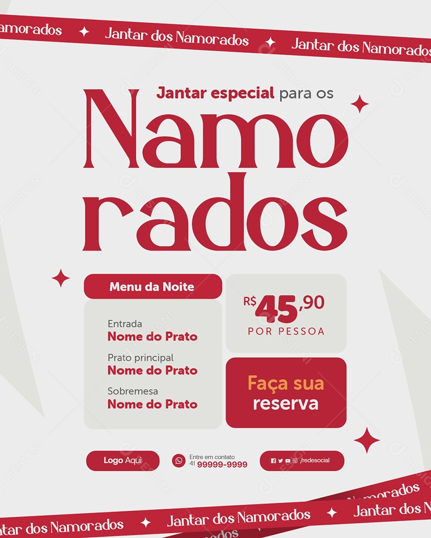 Restaurante Jantar Especial para Os Namorados Menu da Noite Social Media PSD Editável