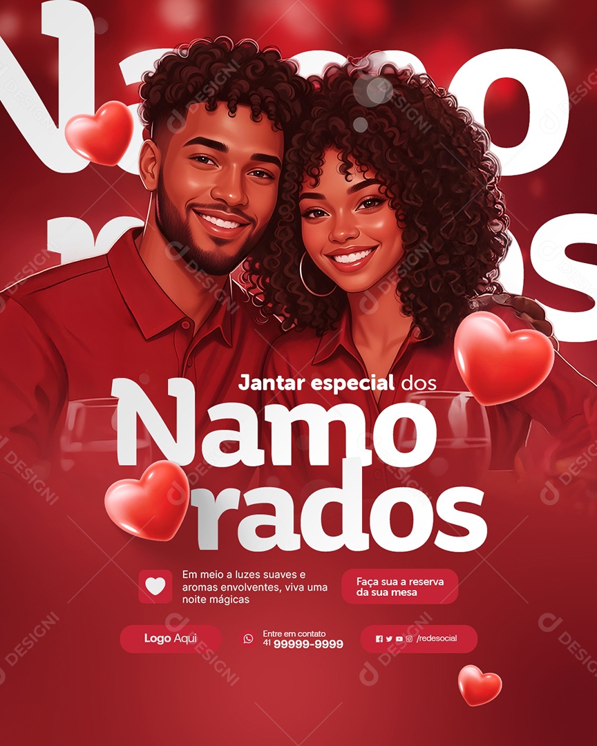 Restaurante Jantar Especial dos Namorados Social Media PSD Editável