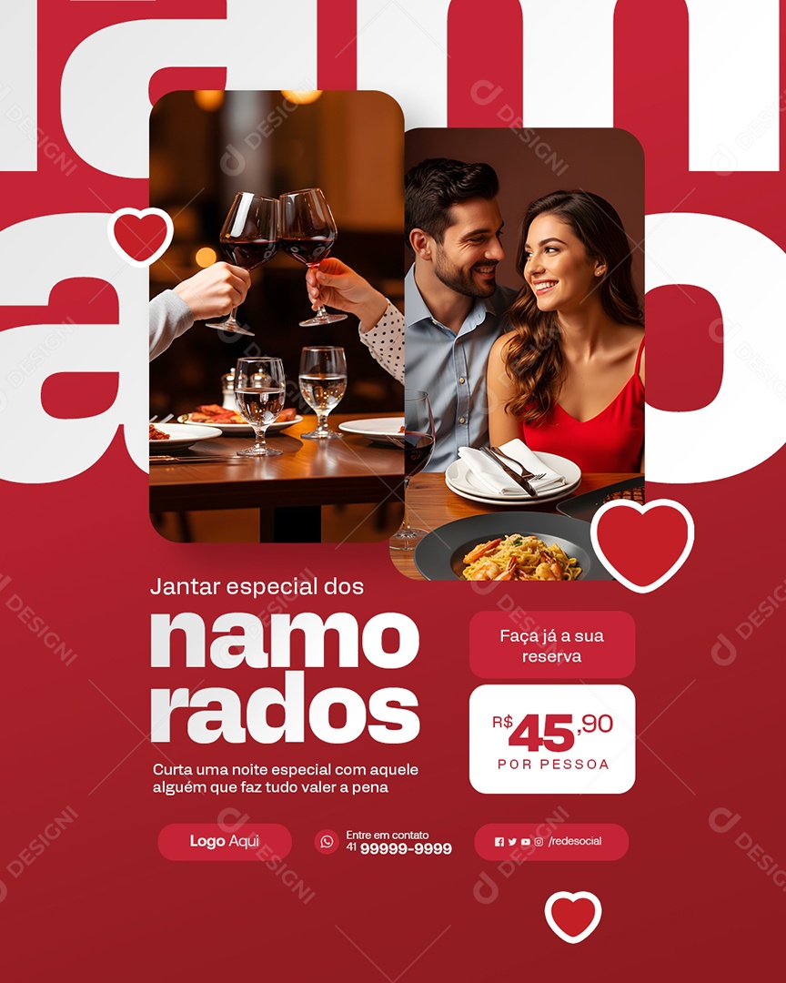 Restaurante Jantar Especial dos Namorados Faça Já a Sua Reserva Social Media PSD Editável