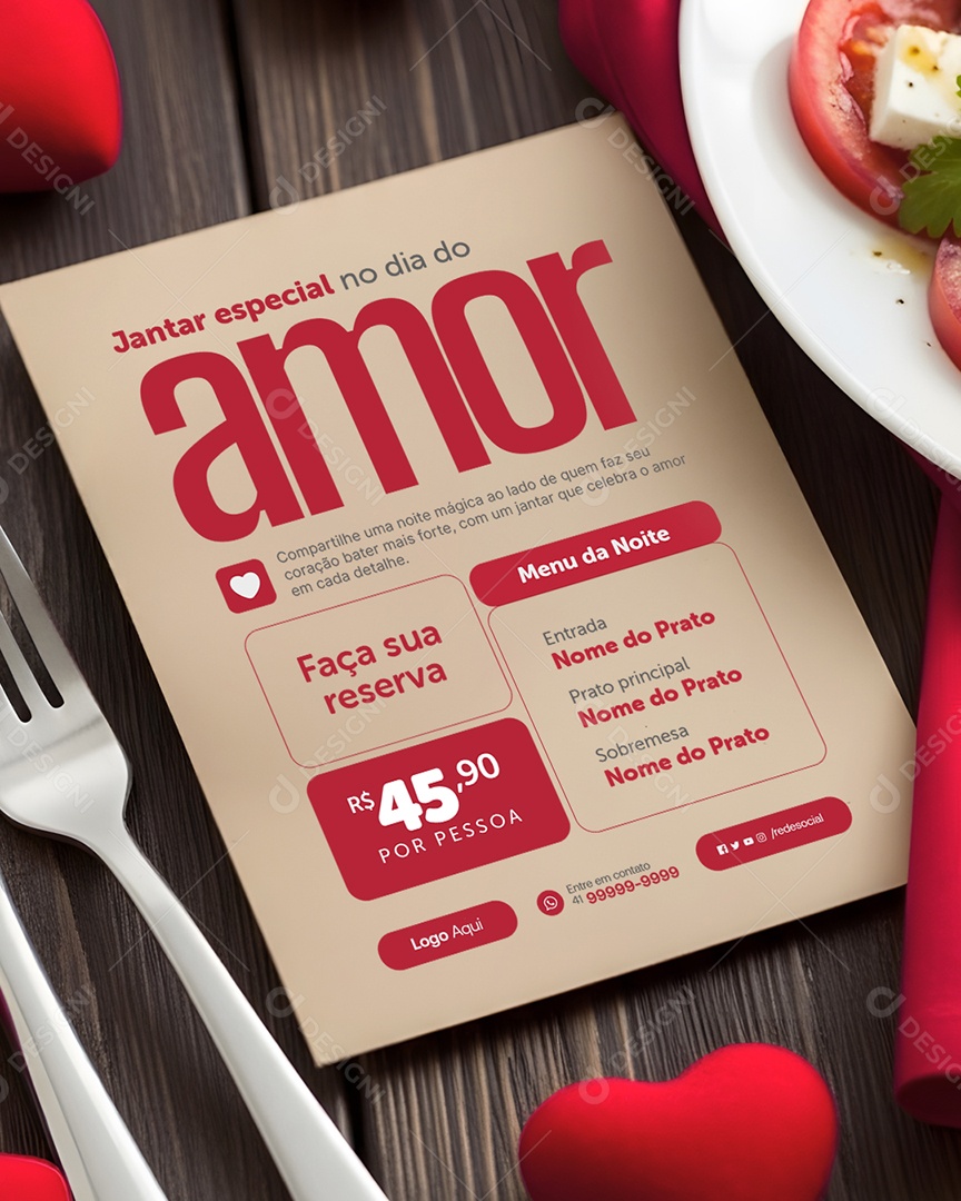Restaurante Dia dos Namorados Jantar Especial no Dia do Amor Social Media PSD Editável