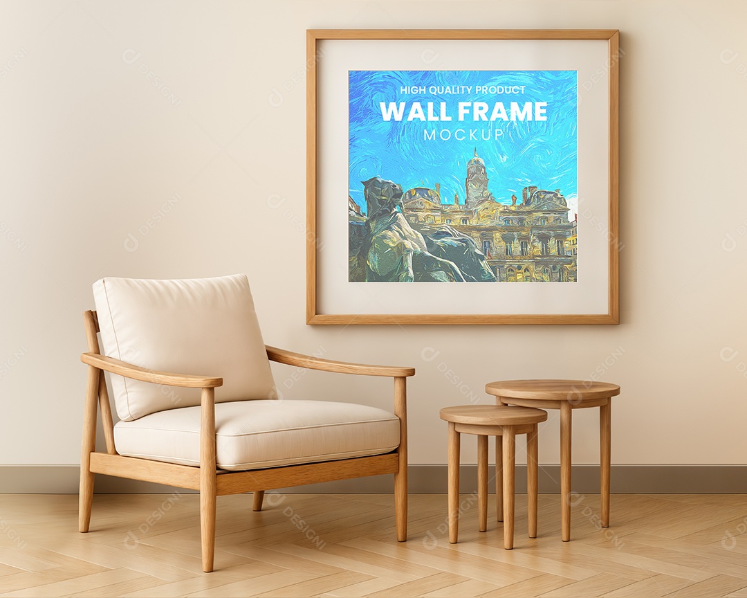 Mockup Quadro Em Sala de Estar PSD Editável