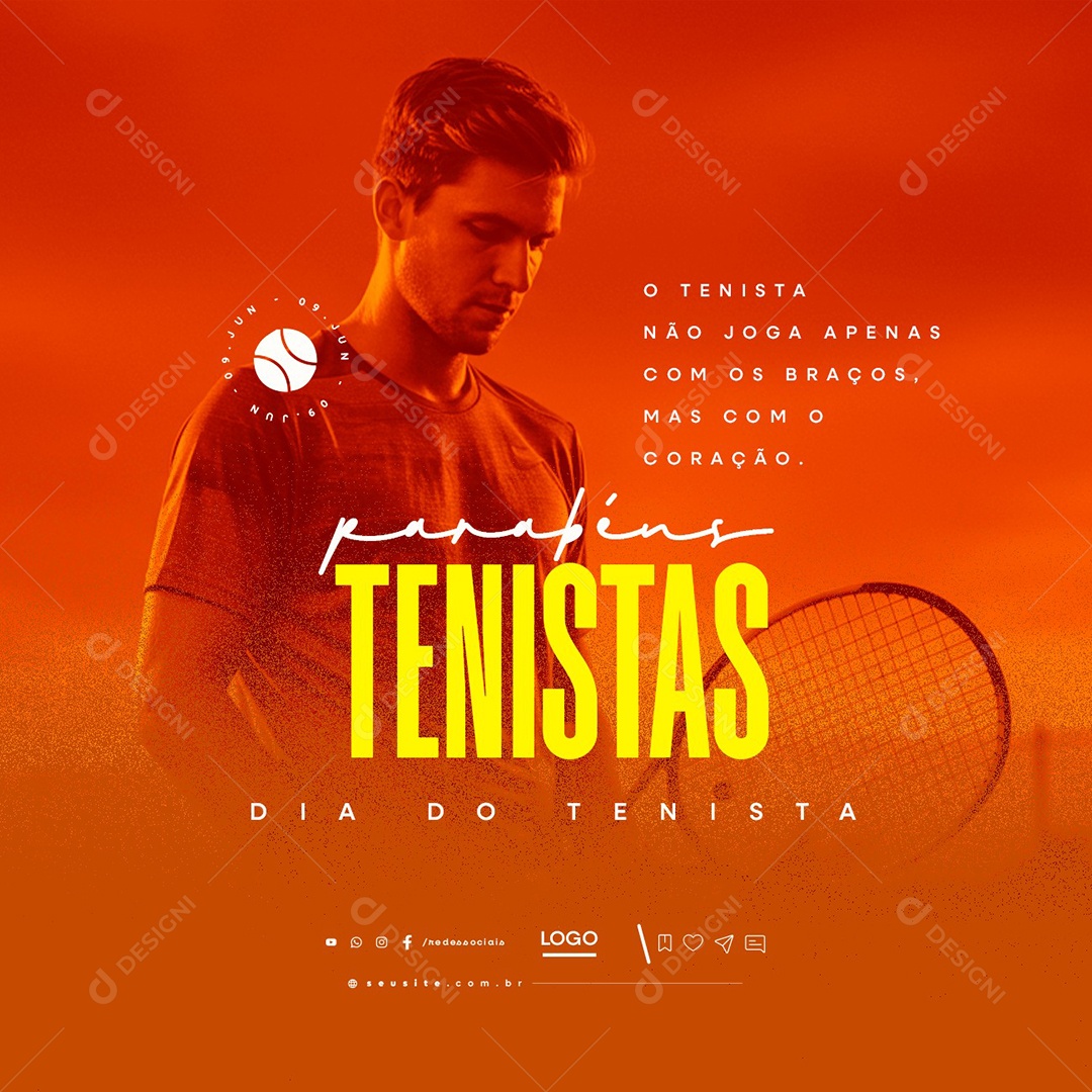 Dia do Tenista 09 de Junho Parabéns Social Media PSD Editável