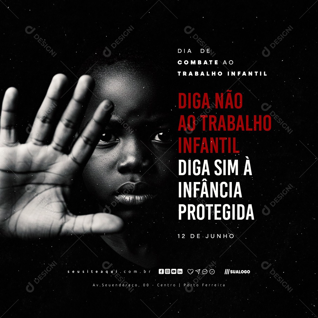Dia De Combate Ao Trabalho Infantil 12 de Junho Social Media PSD Editável