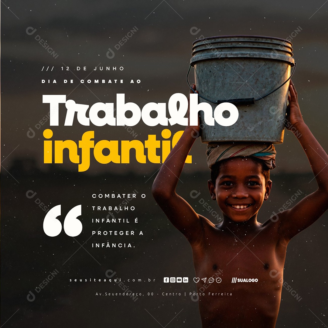 Dia De Combate Ao Trabalho Infantil 12 de Junho Social Media PSD Editável