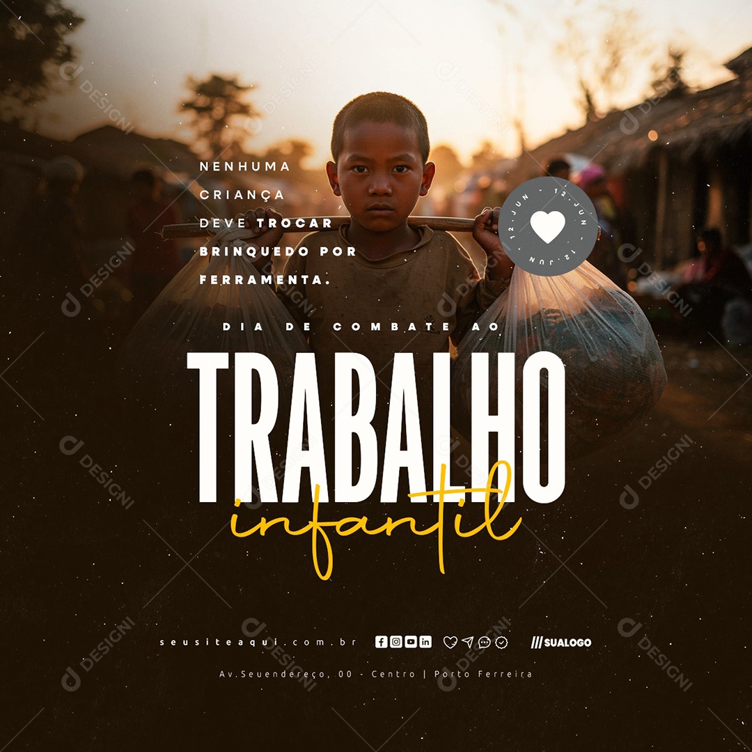 Dia De Combate Ao Trabalho Infantil 12 de Junho Social Media PSD Editável