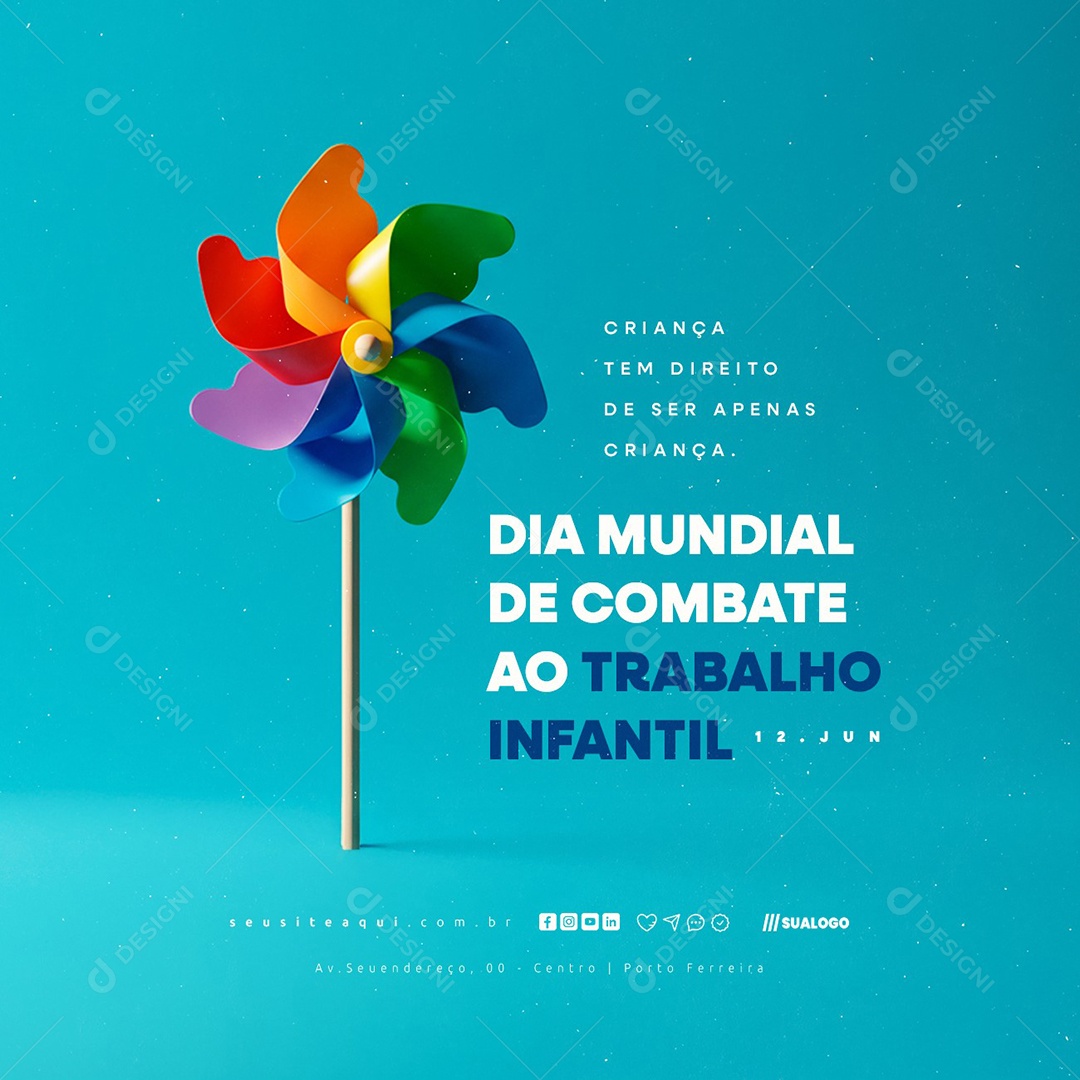 Dia Mundial De Combate Ao Trabalho Infantil 12 de Junho Social Media PSD Editável