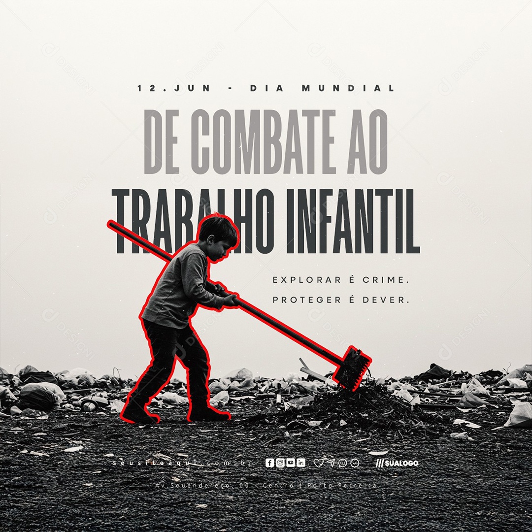 Dia Mundial De Combate Ao Trabalho Infantil 12 de Junho Social Media PSD Editável